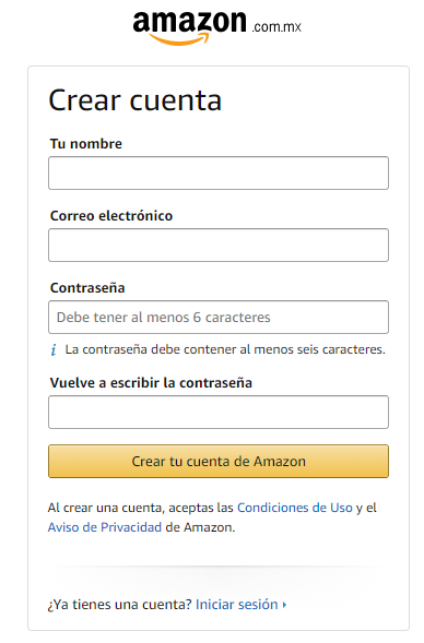Ejemplo de formulario: Amazon Prime
